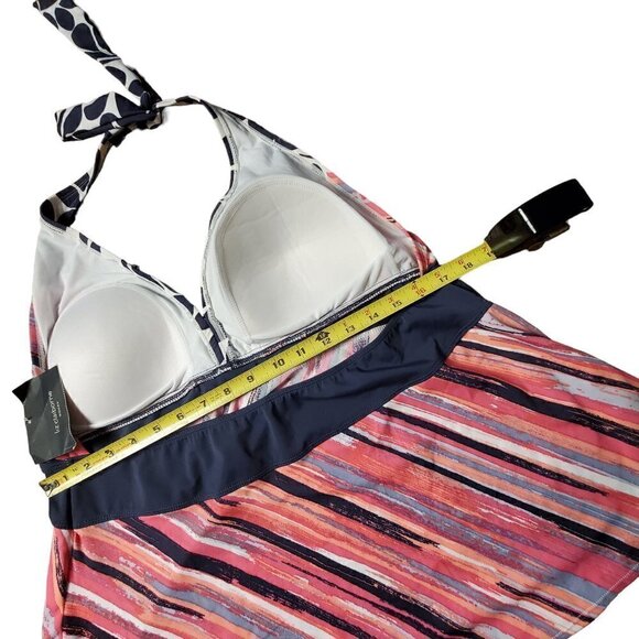 Liz Clairborne Floral Striped Halter Tankini Swim Top 22W Beach Summer NWT - Picture 7 of 8